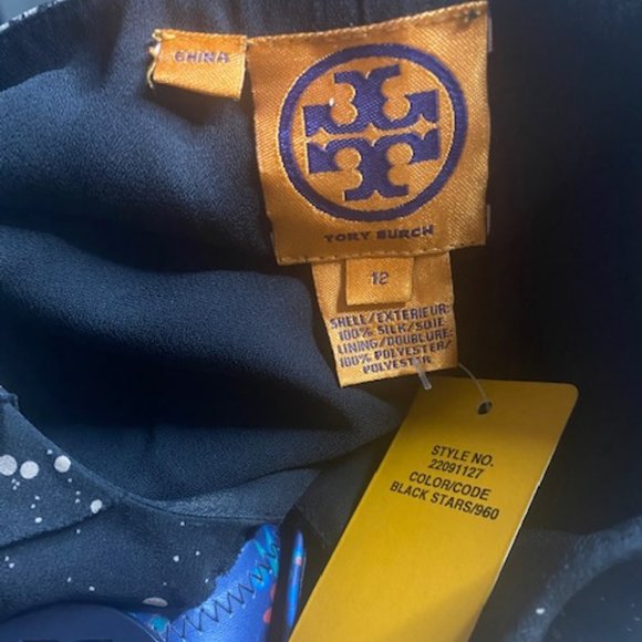 New! Tory Burch Silk Layered Ruffled Lea Black Stars Top Blouse Sz 12 - Picture 6 of 7